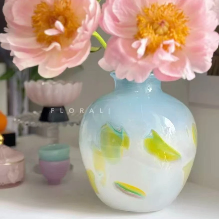 

Vase Decoration Home French High-end of Antique Color Gradual Change Polka Dot Glass Entrance Living Room Art Flower Ornament