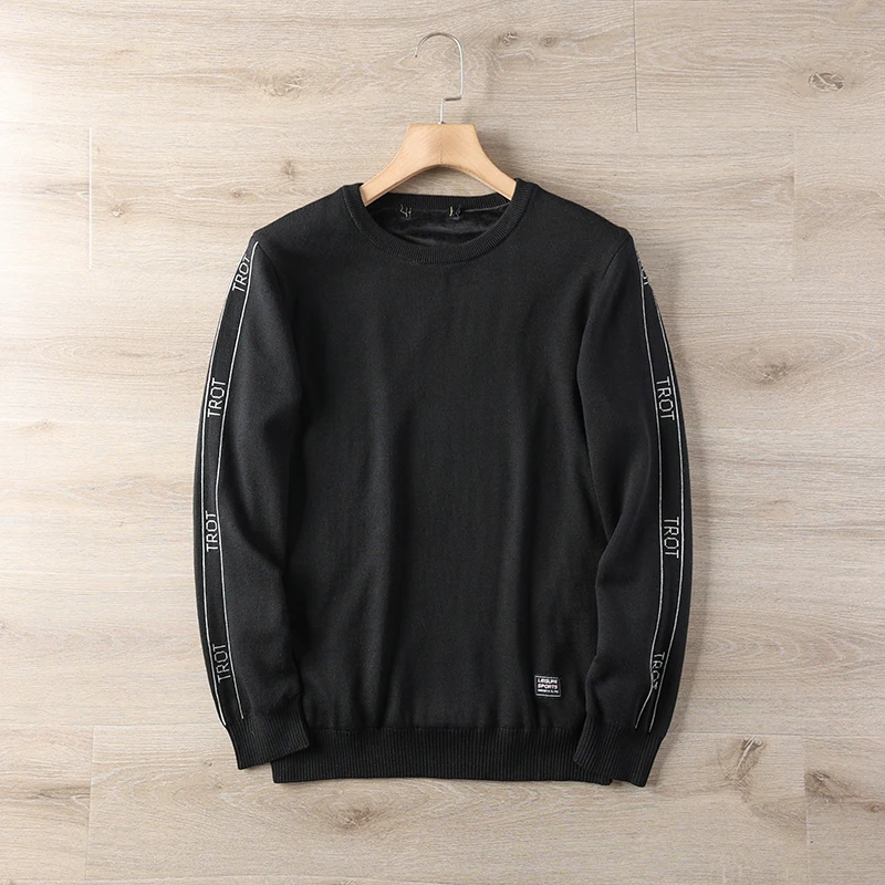 

Теплый утолщенный вязаный свитер с круглым вырезом из шерстяной смеси на флисовой подкладке, осенне-зимний, новый стиль, мужской, модный, повседневный, прямого кроя