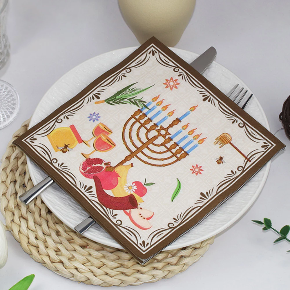 10Packs/200Pcss Disposable Jewish Holiday Napkinsck 33x33cm 2Ply Menorah Table Serviettes Hanukkah Feast Party Gift Decor