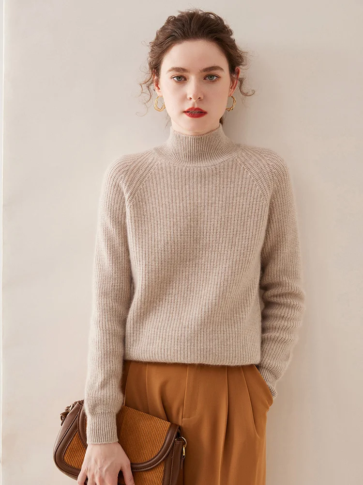 New Knit Womem\'s Cashmere Sweater Mock Neck Thick Warm Pullover 100% Cashmere Knitwear For Winter Female Casual Basic Clothing