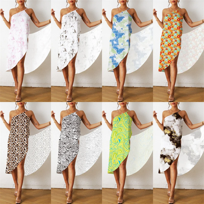 One Pieces Print Sexy Beach Dress Woman Summer Aesthetic Clothing Sleeveless Floral Beachwear Midi White Dresses For Women