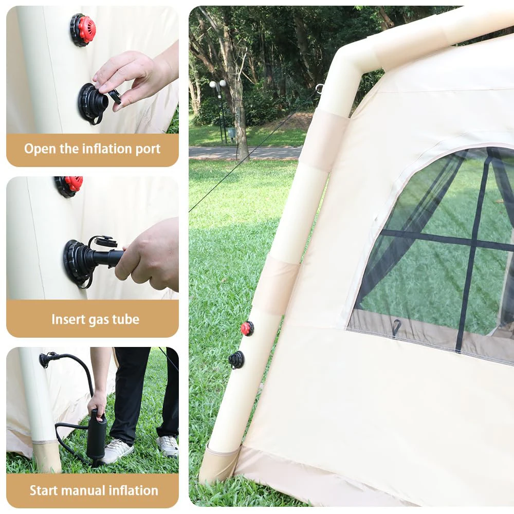 Inflatable Camping Tent 4-6 Person 4-Season Portable with Pump Easy Setup Waterproof UV-Proof Oxford