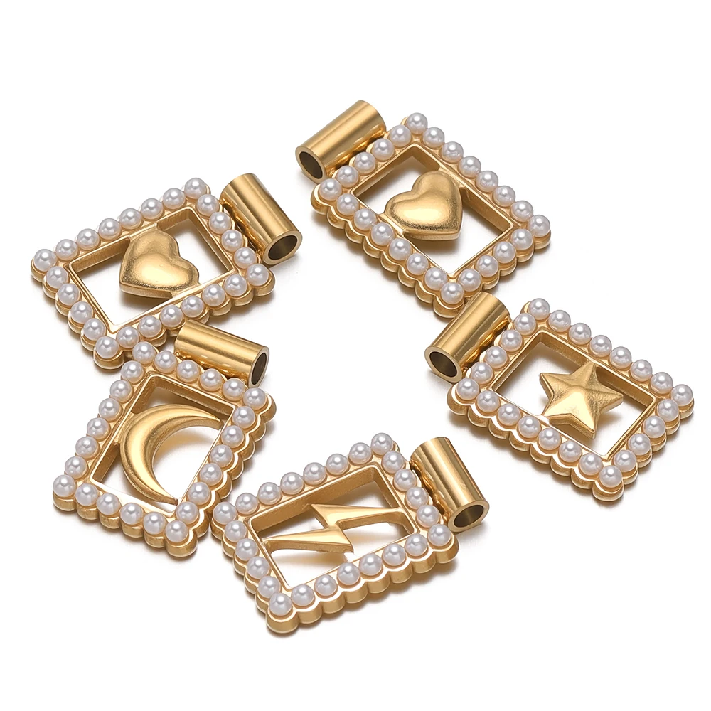 Ganchos de tubo de perlas rectangulares de acero inoxidable, dijes, colgante, collar DIY, accesorios de joyería, pulseras, pendientes, suministros para hacer 5 uds.