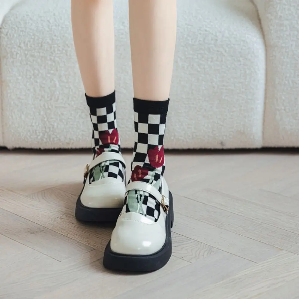 Soft Flower Five Finger Tube Socks Breathable Anti Slip Split Toe Short Socks Stripe Grid Cotton Toe Separator Socks Daily