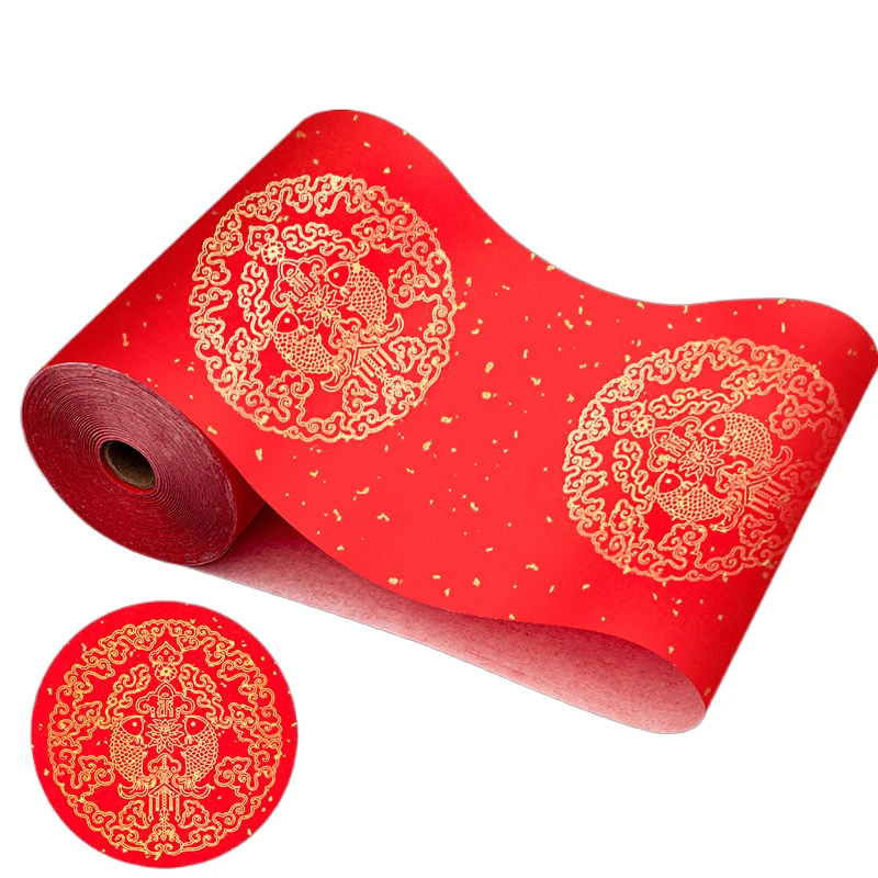 Chinese Spring Festival Couplets Xuan Paper Dragon Fish Gold Papier Long Roll Wannian Red Rice Paper Blank Decor Decoupage Paper