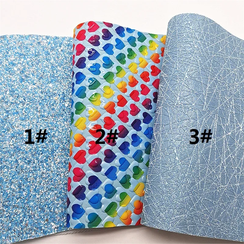 Rainbow Hearts Embossed Faux Leather Rainbow Chunky Glitter Leather Floral Embossed Leather Vinyl for DIY Craft 8.2