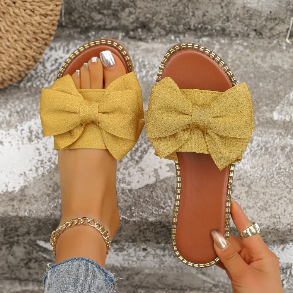 

Fashion Women Slippers New Outdoor Sandals Trend Summer Bow Shoes Women Flat Plus Size Slippers Lightweight Slides Women