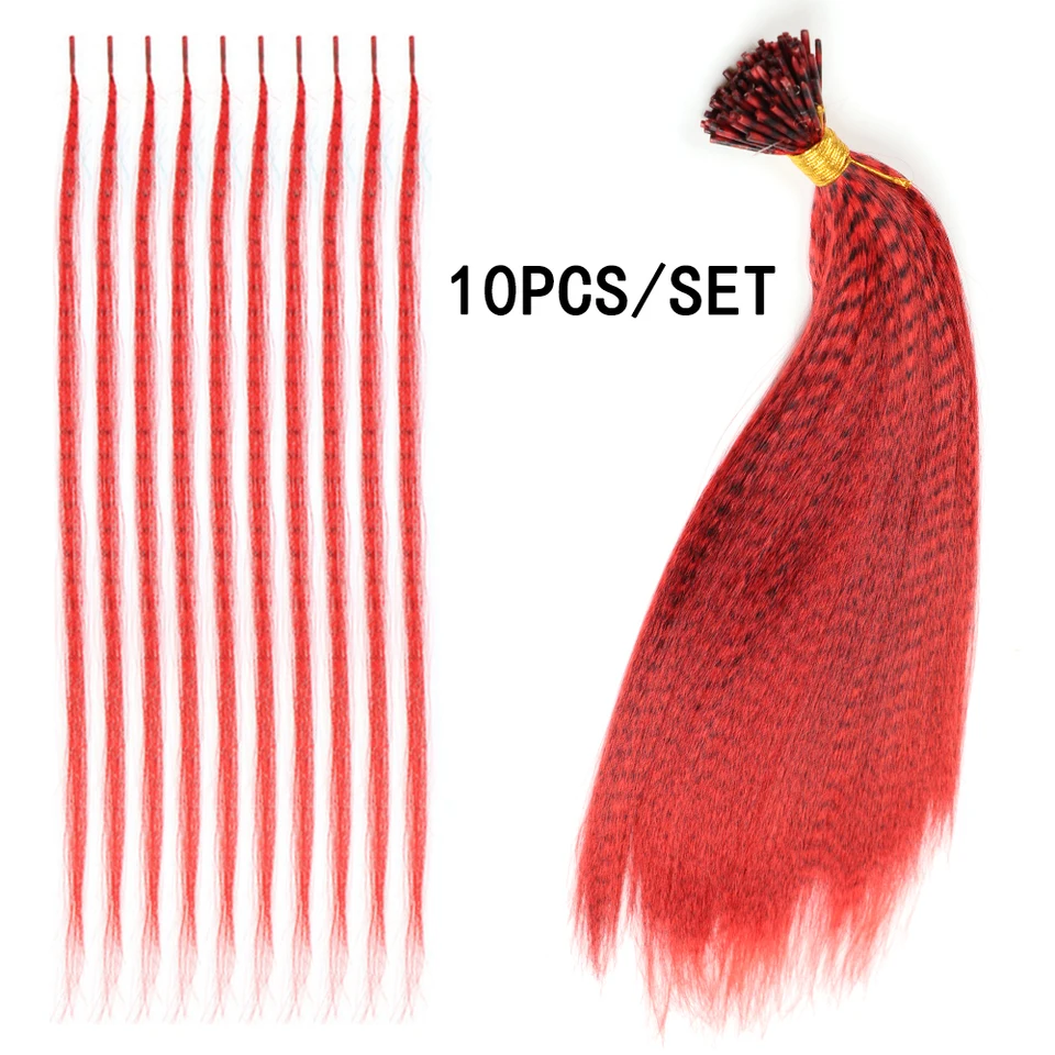 LISI GIRL 10 piezas de extensión de plumas, cabello falso con punta I, arcoíris, sintético de 16 pulgadas 2