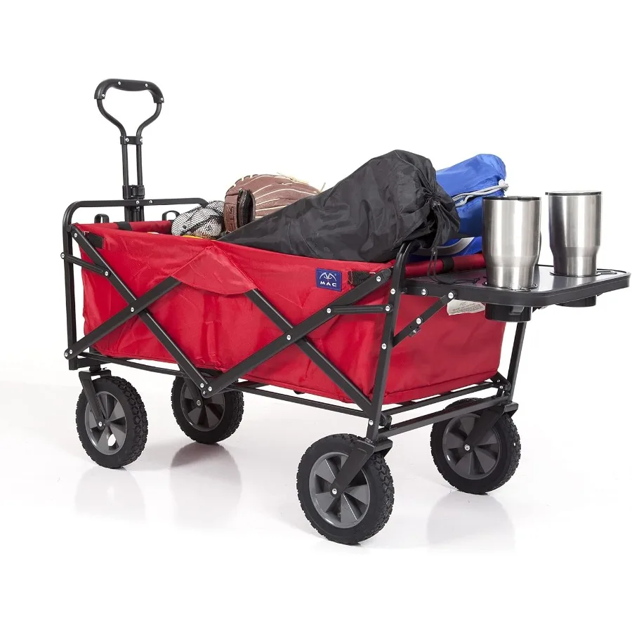 MACSPORTS Carro utilitario plegable para exteriores con mesa plegable y soporte para bebidas Rojo brillante