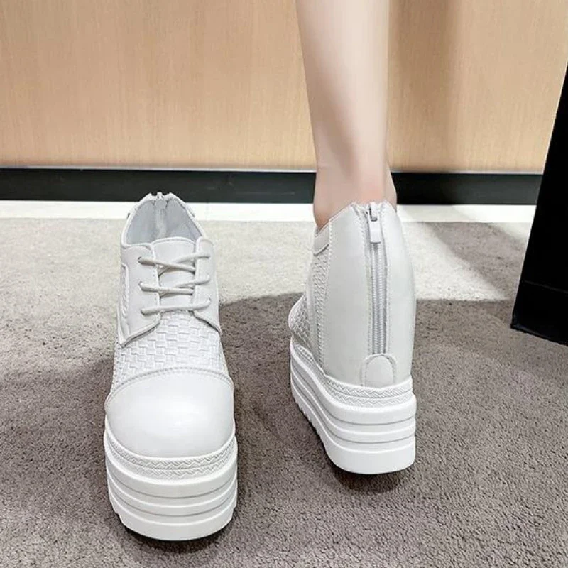 12CM White Trendy Shoes Women High Top Sneakers Women Platform Ankle Boots Basket Femme Chaussures Femmes Height Increase Shoes image 2