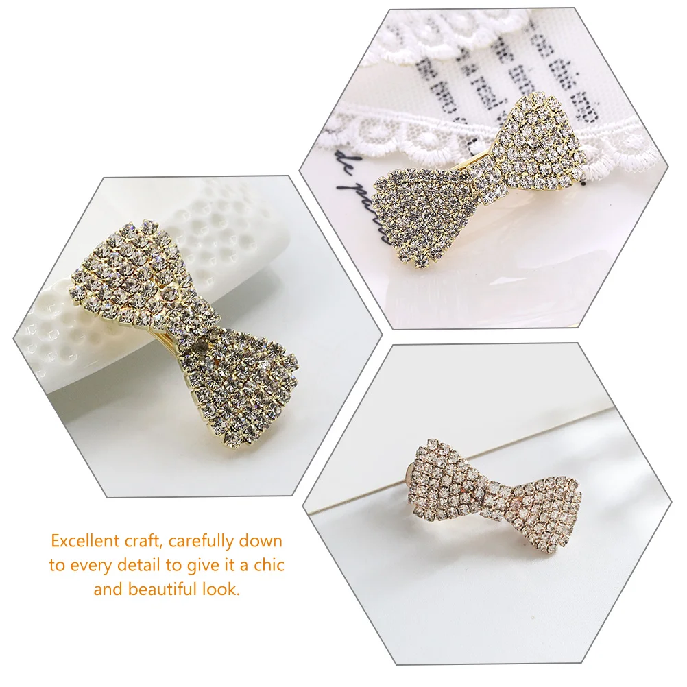 

4 Pcs Wedding Glitter Barrette Rhinestone Hair Clip Barrettes Pins Bow Tie Miss Bridesmaid