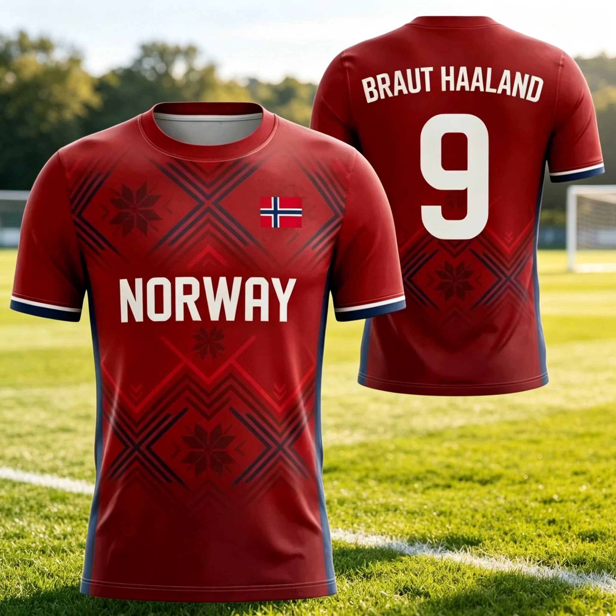 2026 Norway Haaland #9 football fan jersey, unisex short-sleeved sports shirt with Norwegian flag print.