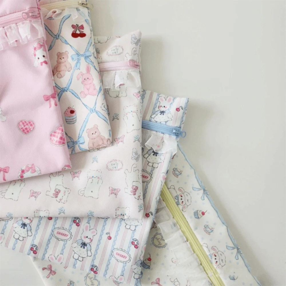 Cute Waterproof Storage Bag Large Capacity Cartoon Print Kindergarten Organizer Portable Ruffle Trim Travel Toiletry Bag