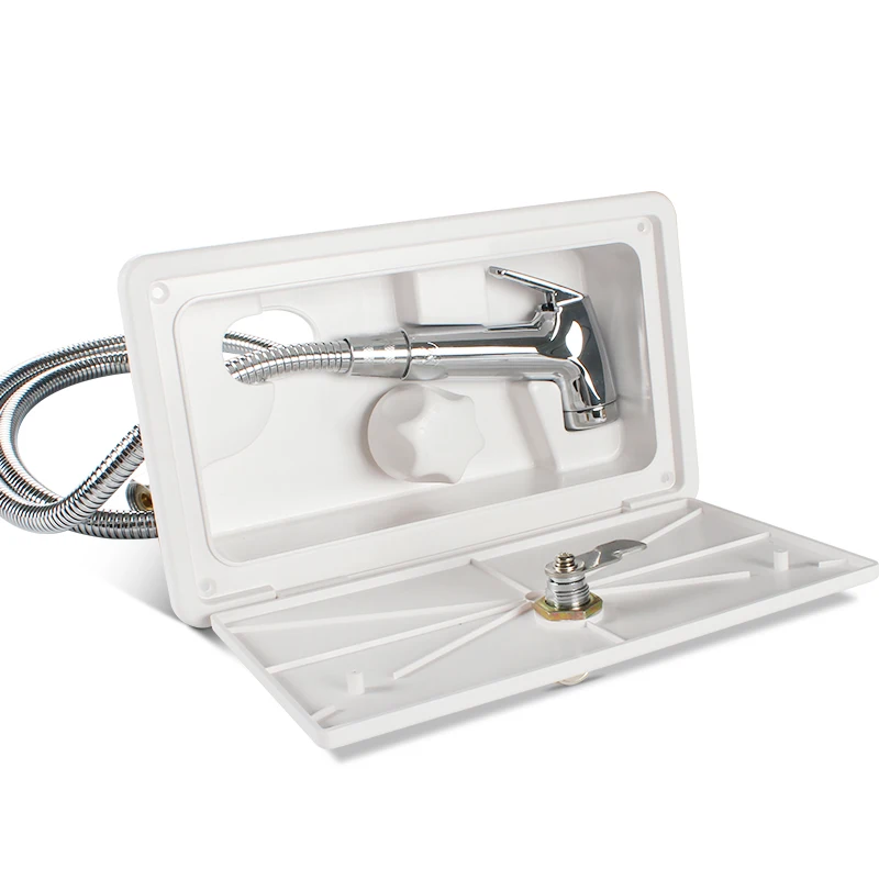 

TYTXRV RV Exterior Shower Box Kit with Lock Stainless Steel Faucet & Hose Camper Trailer Outside Shower Accessories