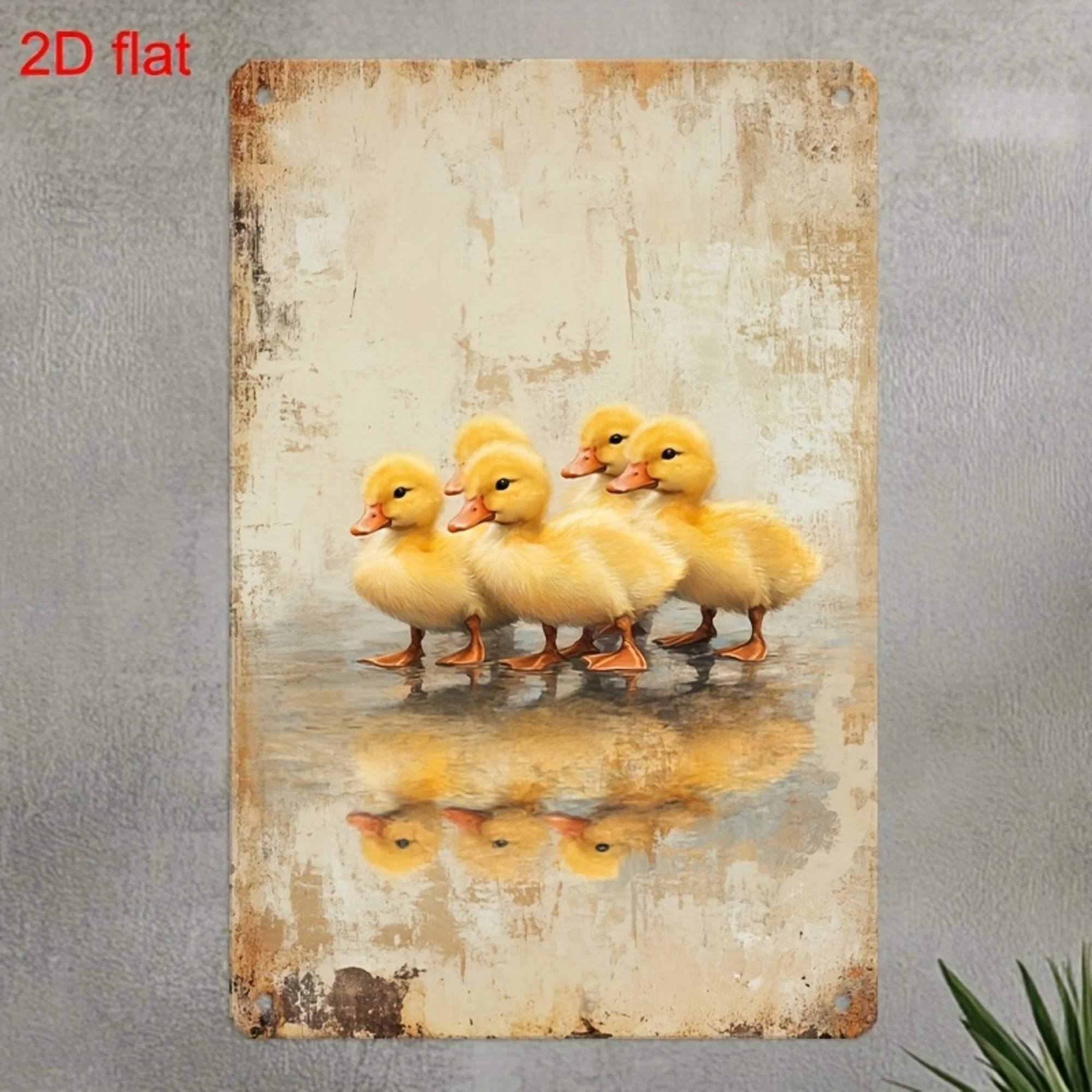 Vintage Metal Sign - Adorable Duckling by the Pond Mural Rustic Decorative Plaque, Suitable for Home, Office, Bar, Kitchen