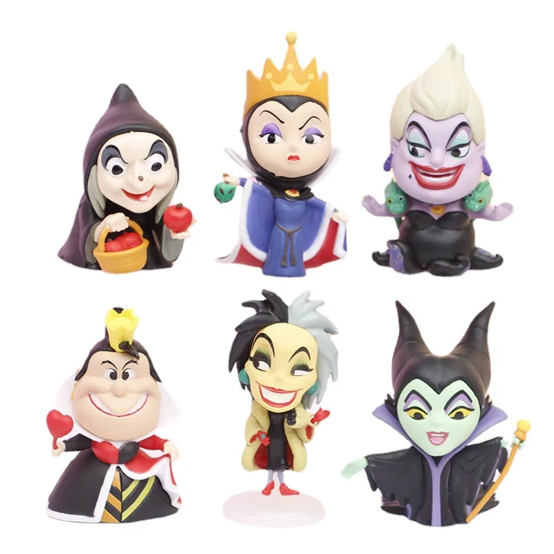 6Pcs Disney Princess Villain Series Bad Witch Black Lady Maleficent Evil Queen Ursula Action Figure GK Model Ornament Kids Toys