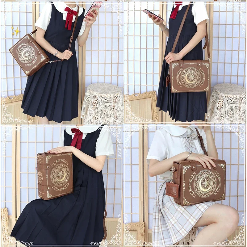 Star Moon Magic Book Lolita Bag Students Diagonal Cross Double Shoulder Girl Backpack Leather Flap Bag Schoolbag Women Handbag