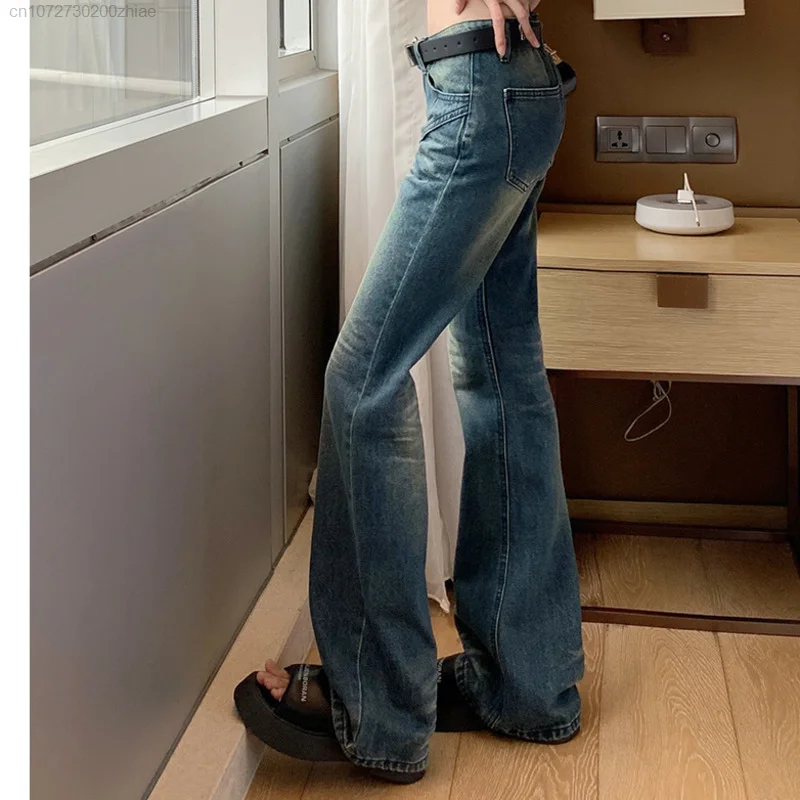 American Retro Printed Micro Flare Jeans Women High Waist Straight Loose Floor Drag Pants Aesthetic Y2k Clothes Denim Trousers