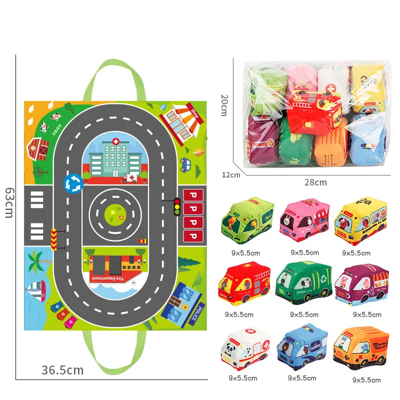 Soft Car Toy Set with Play Mat and 9pcs Vehicle for Baby Toys 12-18 Months Toddlers Car Boys and Girls Education Toys