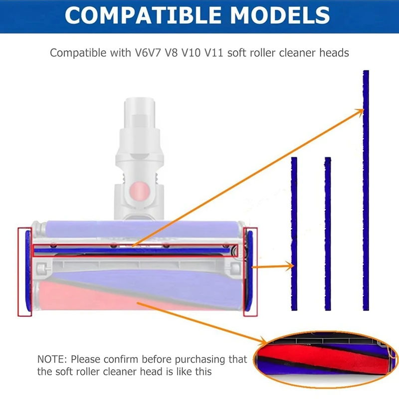 Комплект для замены полосок PORK-Plush для Dyson V11 V10 V8 V7 V6, головка очистителя мягкого ролика, запасные части для фетровых полосок