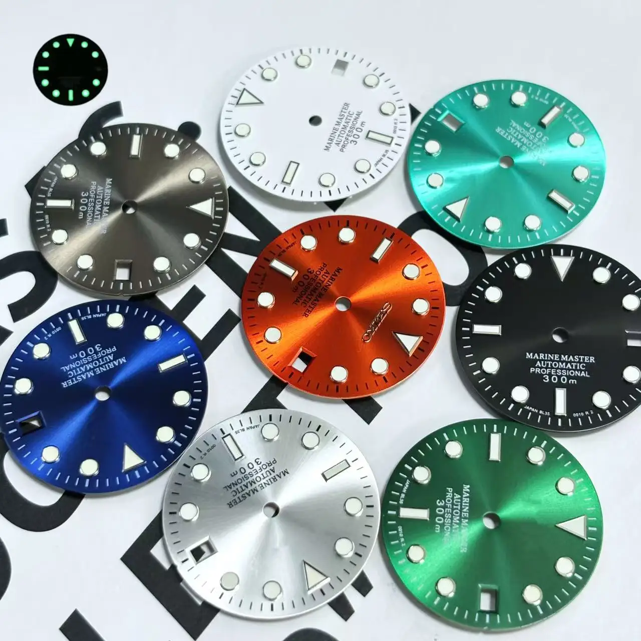 

28.5mm Hot Selling SUB Green Glow Black Green s logo dial Silver Gold Gold needle set NH35 29mm s dial automatic movement