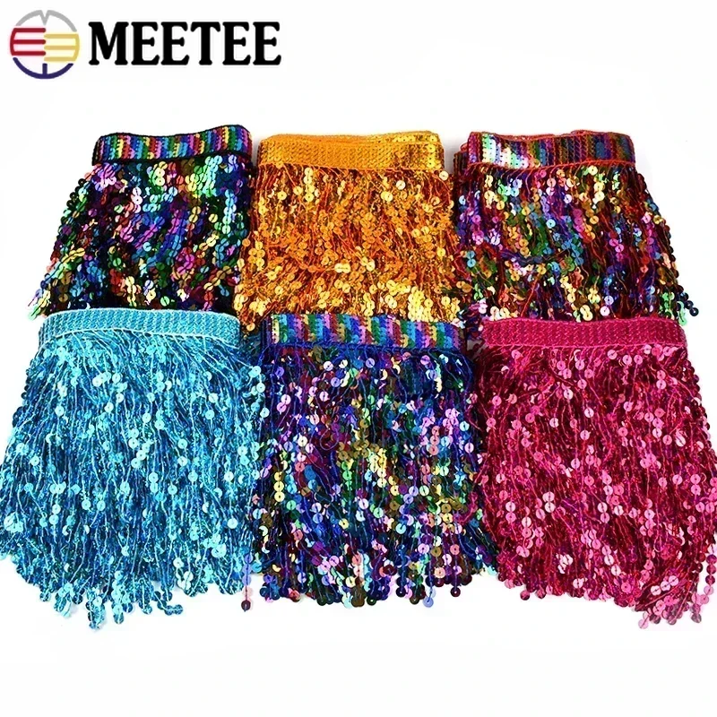 2/5Meters 16cm Beaded Fringe Trim Sequin Sewing Tassel Embroided Fringes Lace Ribbon Latin Dress Garment Trimming Accessories