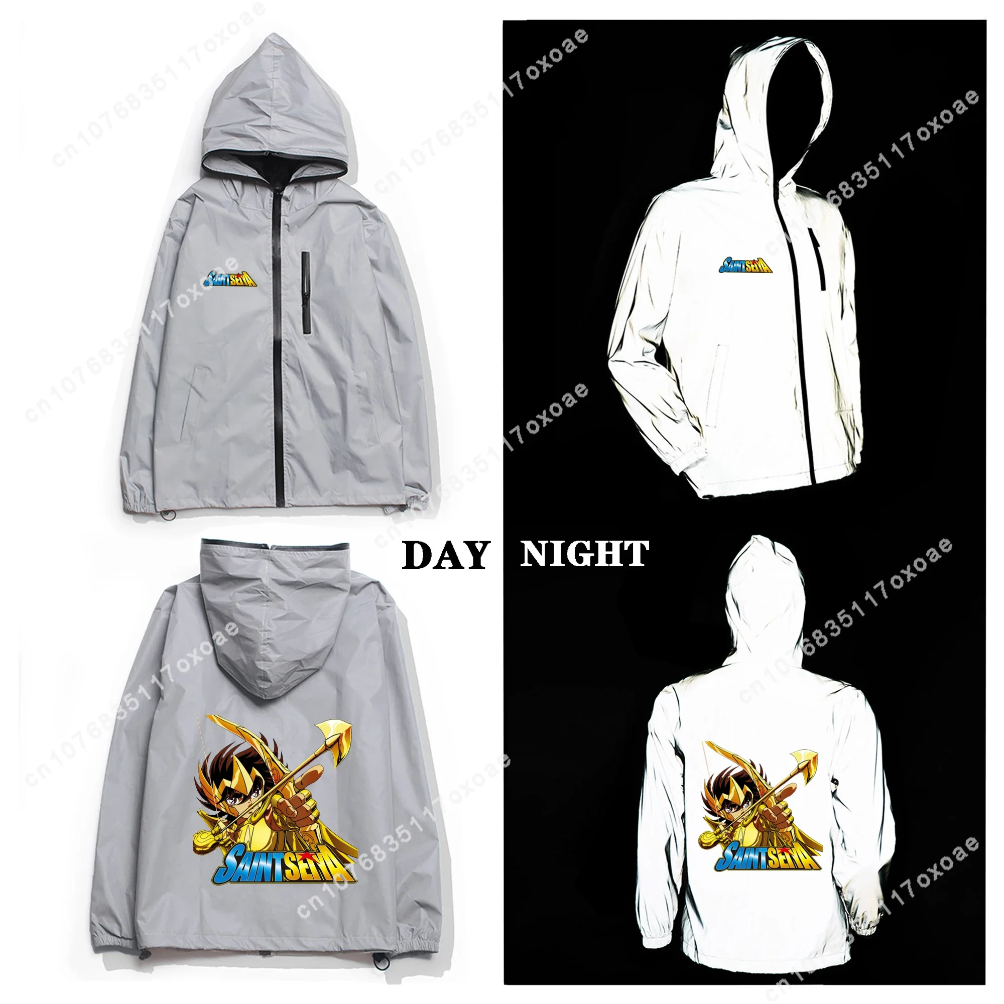 

Saint Seiya Reflective Jacket Mens Womens Coat Hooded Windbreaker Pocket Jackets Anime Cartoon Manga Customization Hoodie