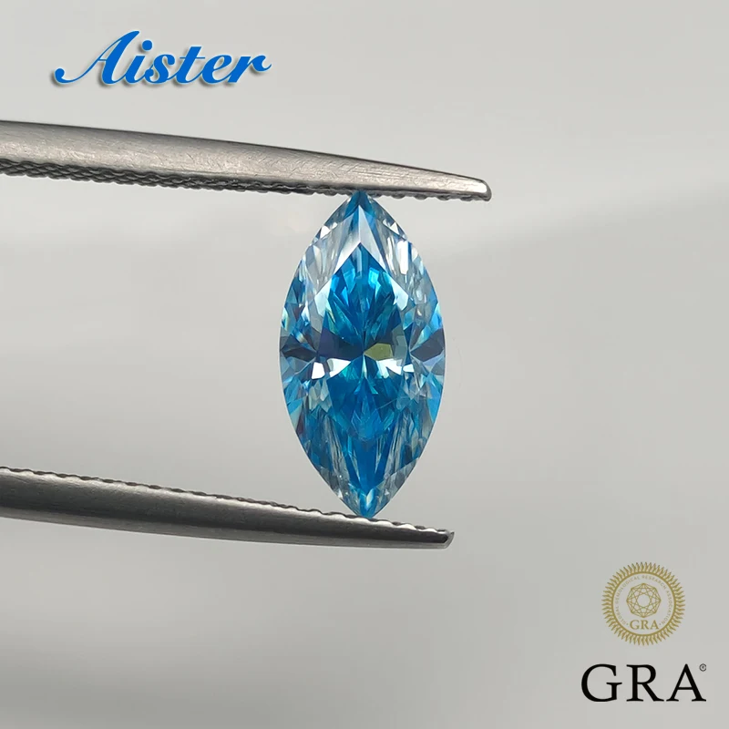 NEW Aquamarine Marquise Cut Moissanite Stones VVS1 Passed Diamond Tester with GRA Report