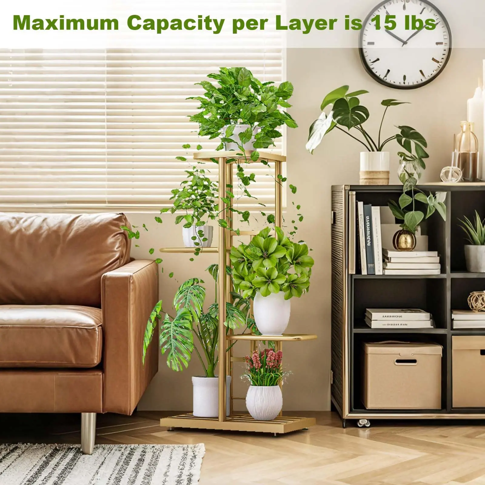 Stabile scaffale in metallo a 4 ripiani con 5 scomparti – Scaffale angolare salvaspazio per piante da interno – Per soggiorno, balcone, giardino o terrazza – Design robusto per interni ed esterni
