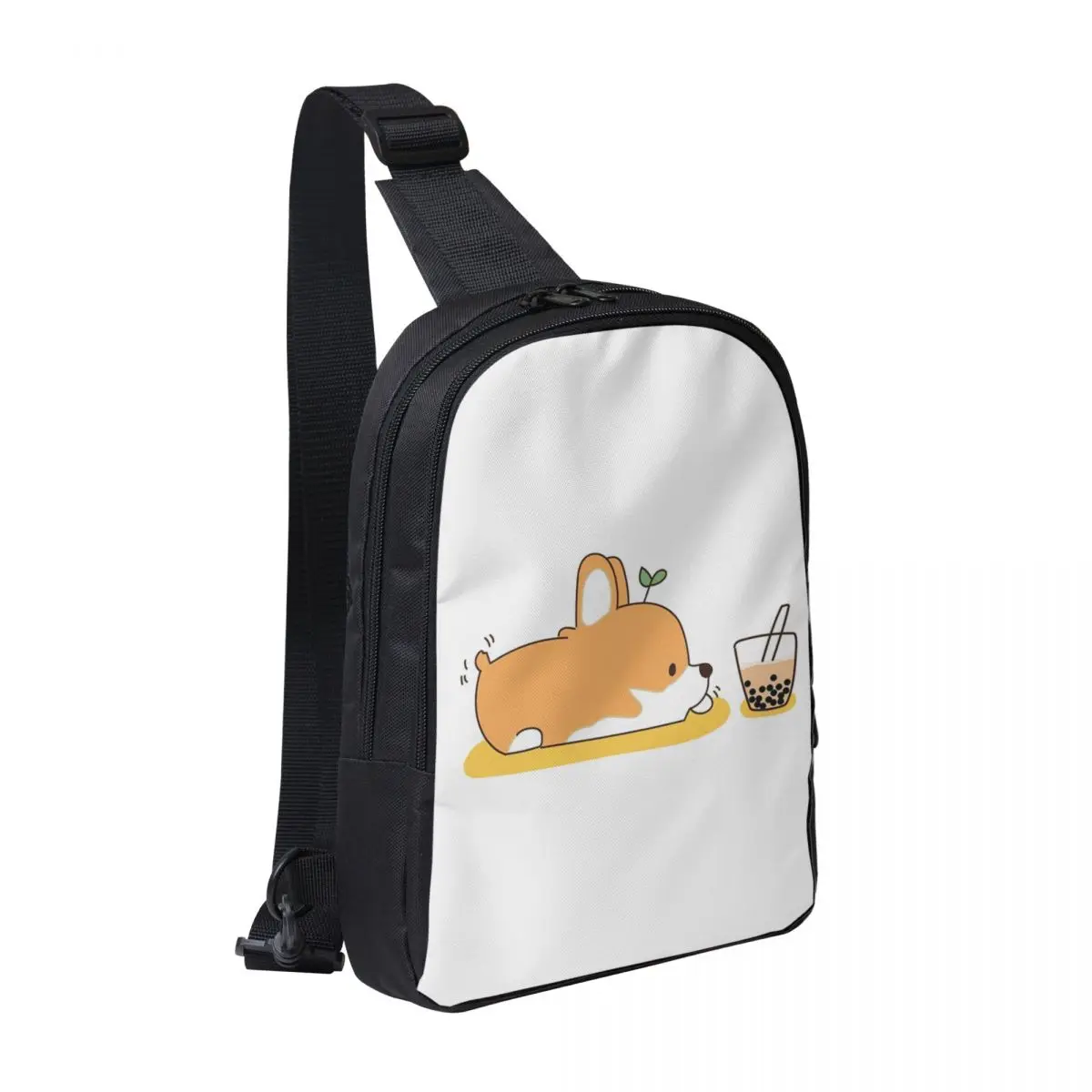 

Corgi And Bubble Tea Chest Bag Men Sling Crossbody Backpack Chest Bag Travel Hiking Daypack Shoulder Bag
