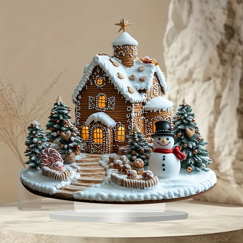 

1 Bohemian Style Acrylic Christmas Village Ferris Wheel Multifunctional Desktop Display Snow House Scene 2D High-Definition