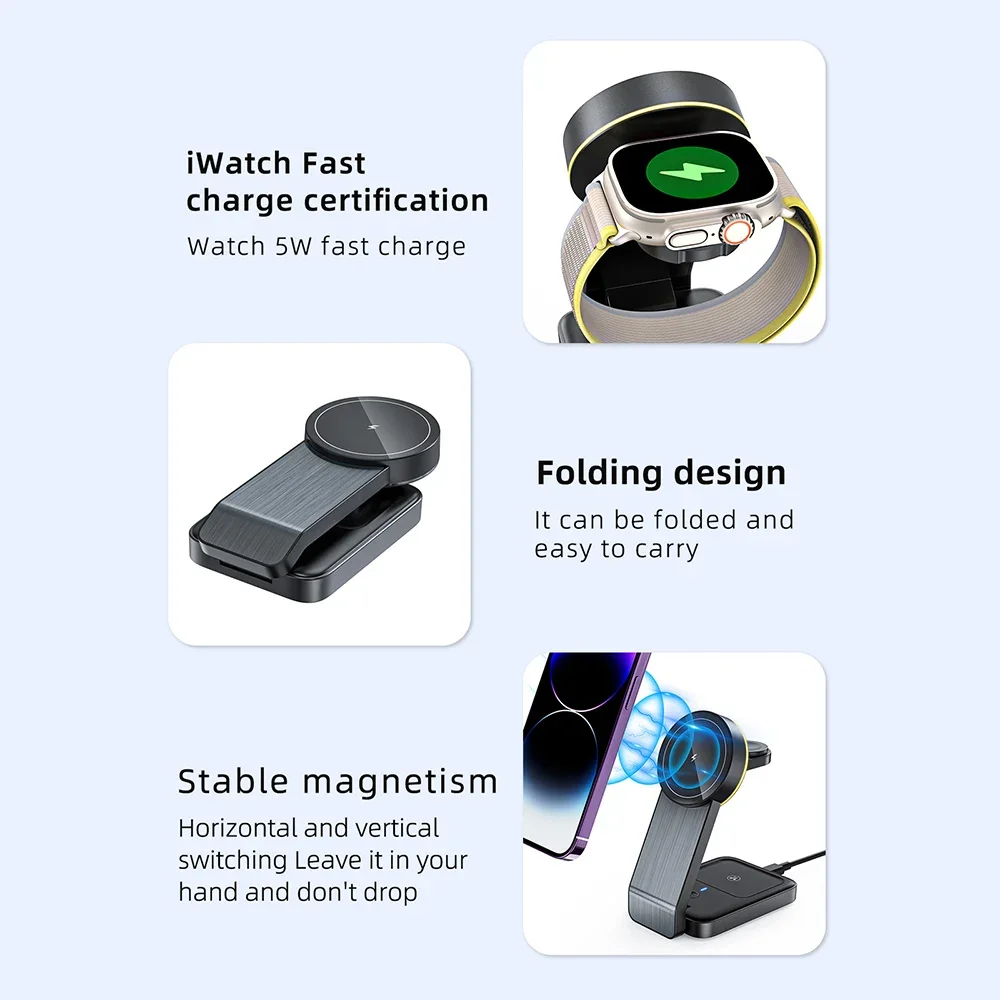 Z Flip 1 Magnetic Foldable Wireless Charger 3 In 1 Travel Charger  Pad Stand Is Suitable for IPhone15 Pro Max Airpods IWatch