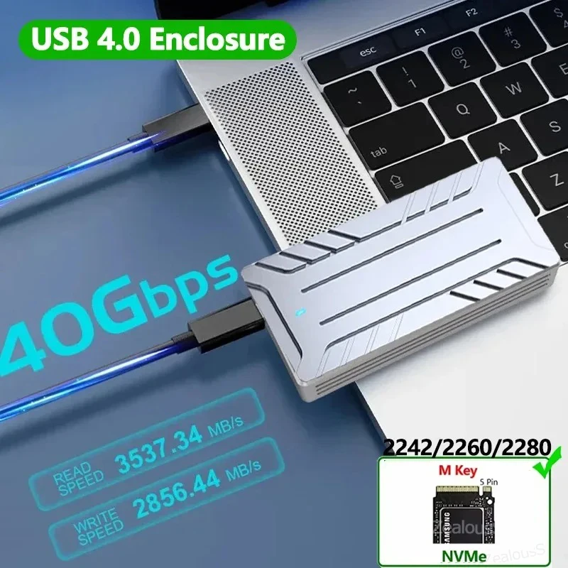 حافظة حاوية 40 جيجابت في الثانية M.2 NVMe SSD محول M.2 إلى USB 4.0 لـ M.2 NVME مع مروحة تبريد حافظة SSD خارجية متوافقة مع USB 3.2/3.1