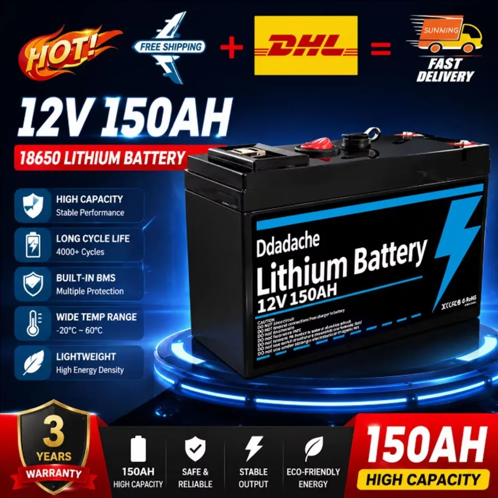 🎁 LiFePO4 12V 150Ah Lithium-Batterie, für USV, Kajak-Fischfinder, Solarpanel, Elektroautos, Roller, Wohnmobil, Boot