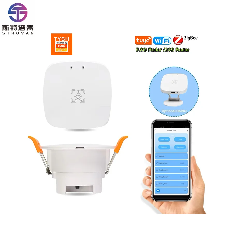

STLF Tuya Wifi Smart Human Presence Sensor 5.8g Millimeter Wave Radar Ceiling Mounted Human Presence Detector