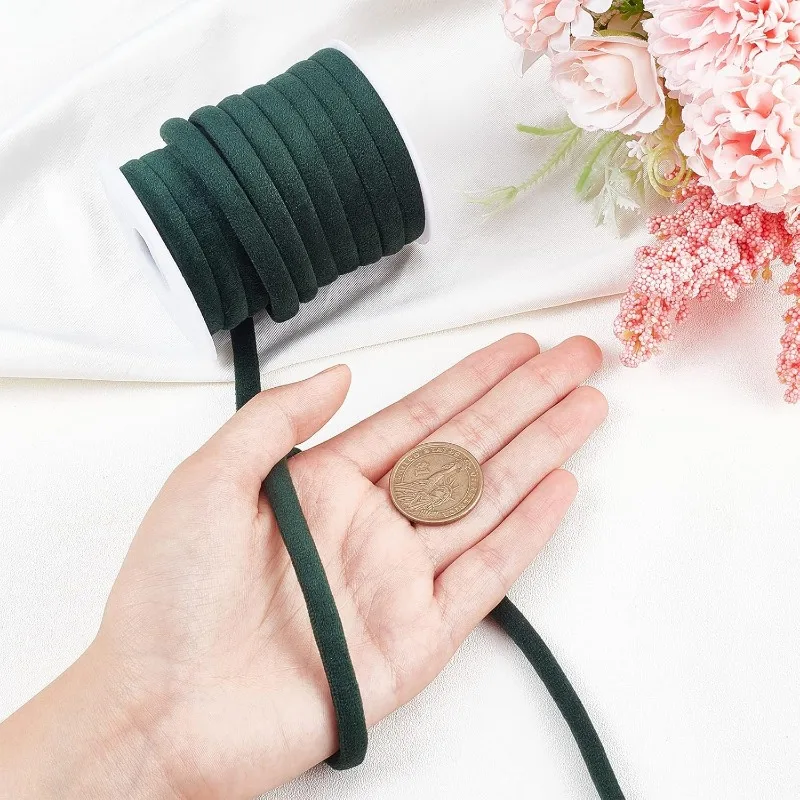 11 Yards 8mm Dark Green Velvet Cord Soft Velvet Round Choker Cord DIY Craft Velvet Ribbon String with Spool for Choker Necklace