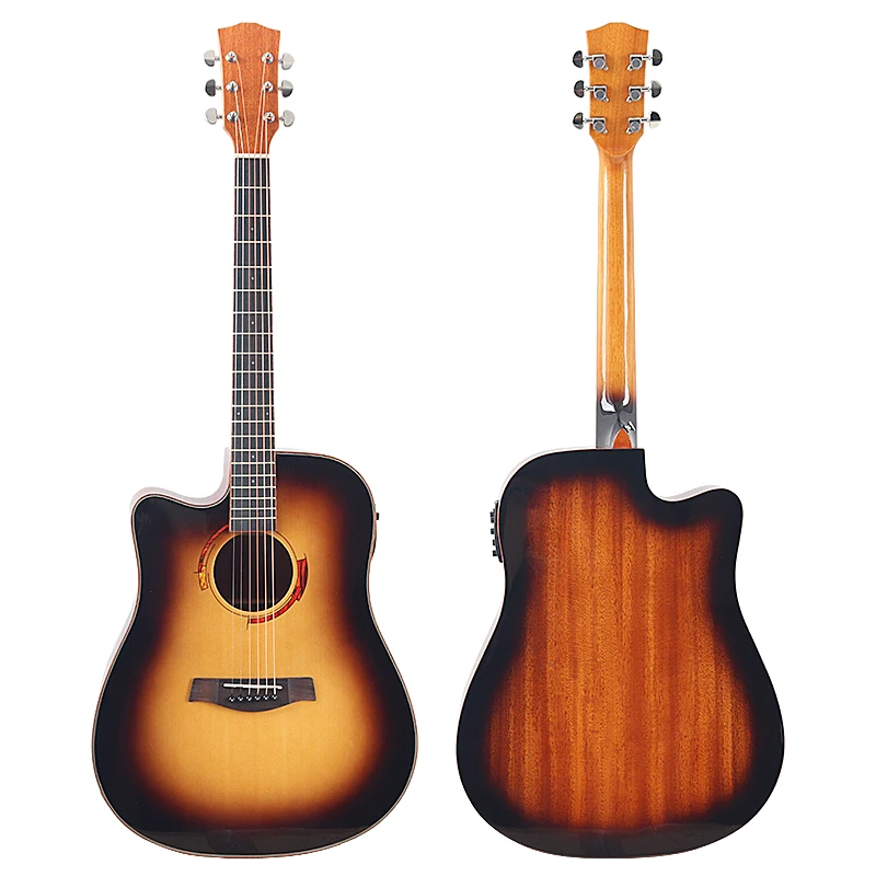 Sunburst Color Left Hand 41 Inch Acoustic Guitar Spruce Top Sapele Back&side High Gloss Finish 6 Strings with Red Pickguard