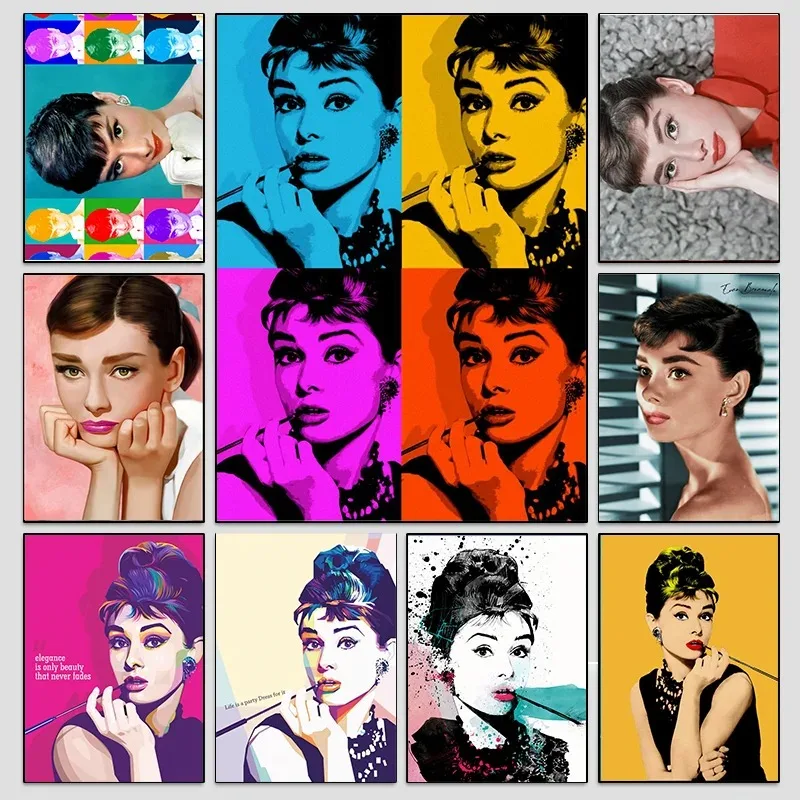 Fashion Star Audrey Hepburn Abstract Art Painting Poster Canvas Prints Wall Art Pictures for Living Room Home Decor Aesthetics