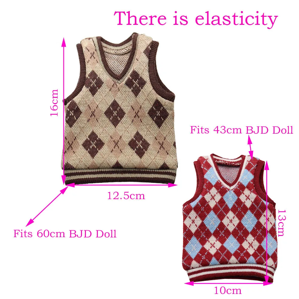 

1/3 1/4 BJD Doll Clothes 43-60cm MSD SD DD Fashionable plaid sweater vest burgundy, blue, black girl gift