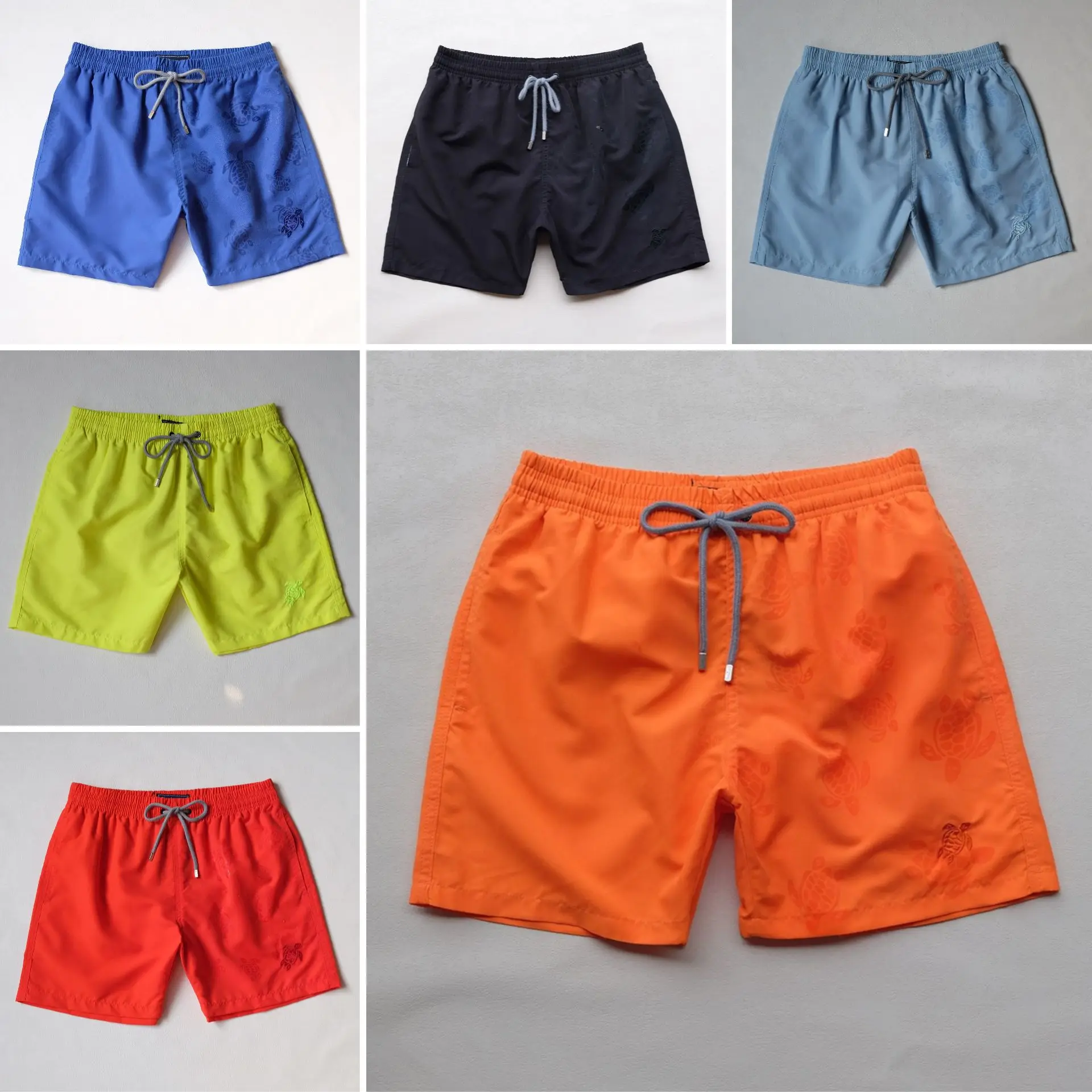 Men's Quick Dry Solid Color Turtle Brand Water-Reveal  Mesh Lining 4 Way Stretch Surf Swim Beach Board Shorts Sportswear Male