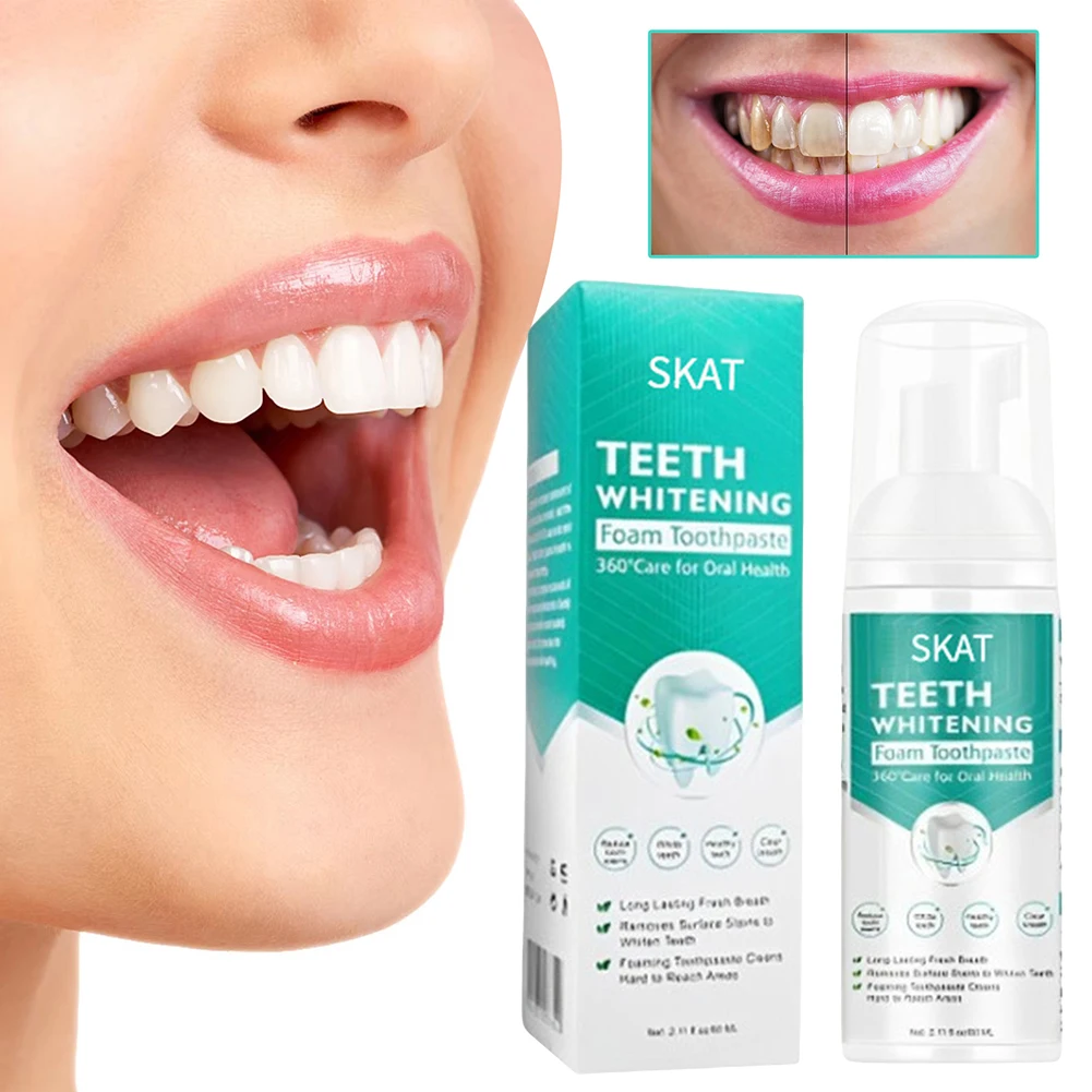 

Tooth Whitening Foam Toothpaste Removes Stains Plaque Deep Cleanse Stain Fluoride-Free Whitens Teeth Without Harsh Chemicals