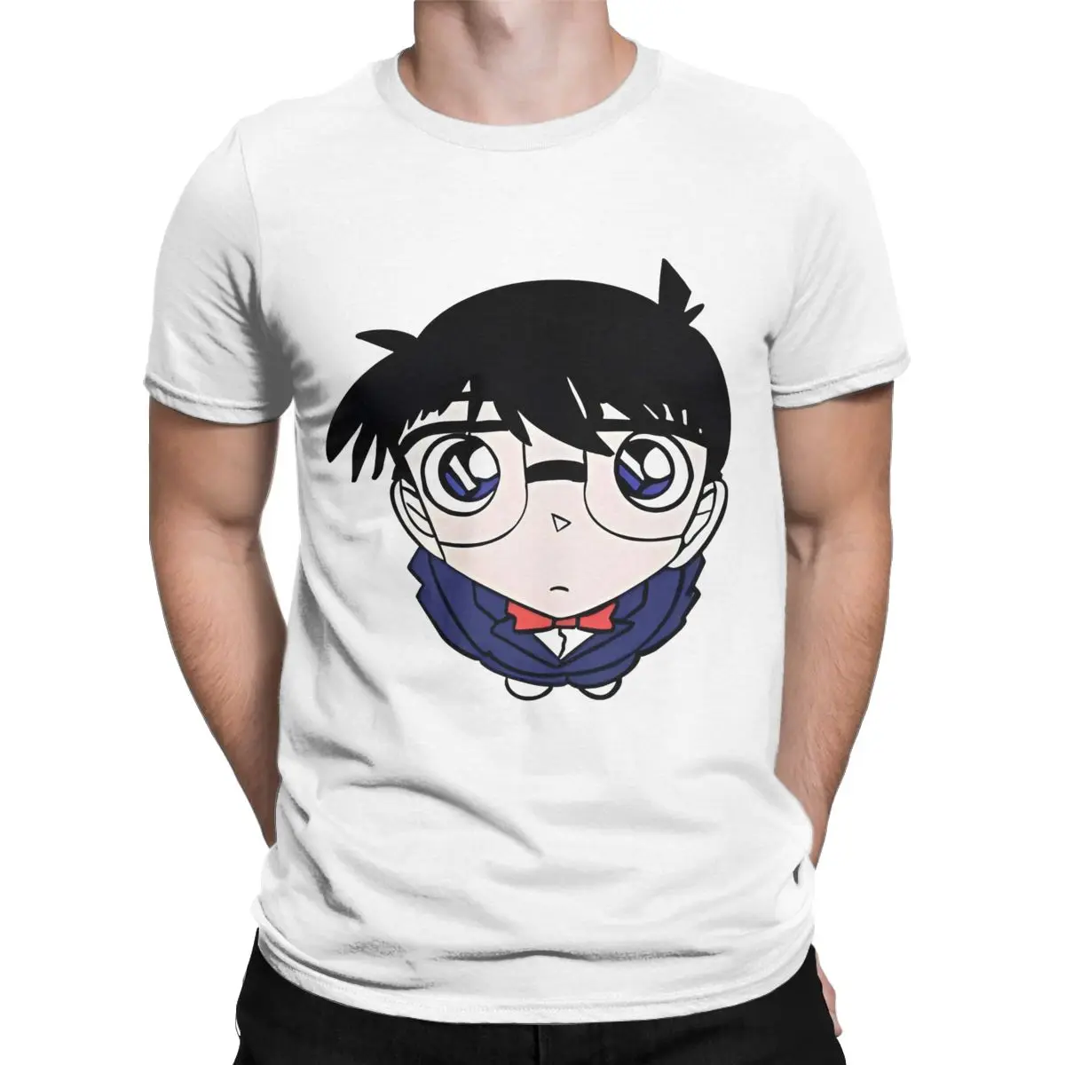 Detective Conan Shinichi Men's T Shirt Japanese Anime Crazy Tees Short Sleeve Crewneck T-Shirts Pure Cotton Plus Size Tops