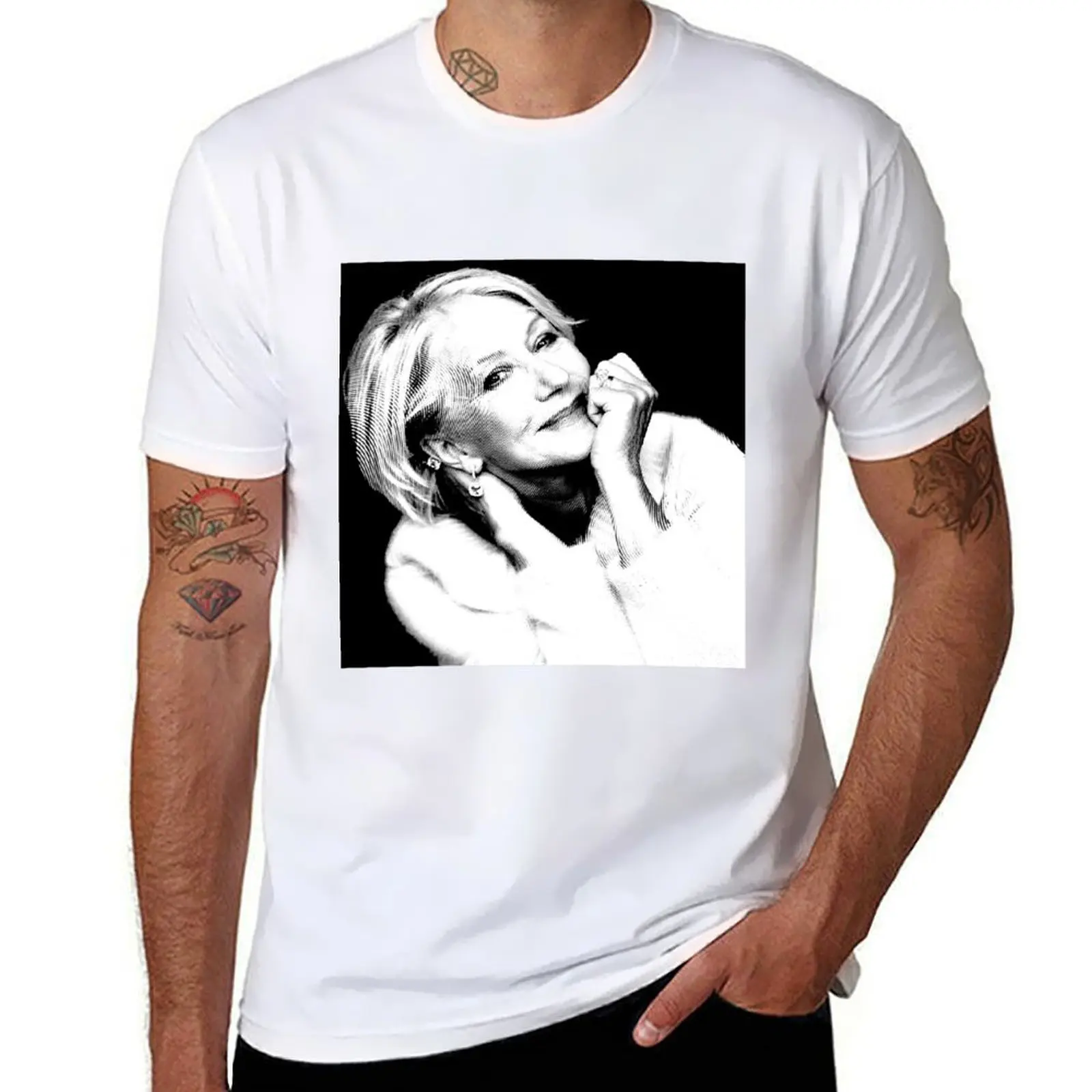 

Helen Mirren Linocut In Black & White T-Shirt man t shirts for men casual t shirts for man pack cotton t shirts designer T-Shirt