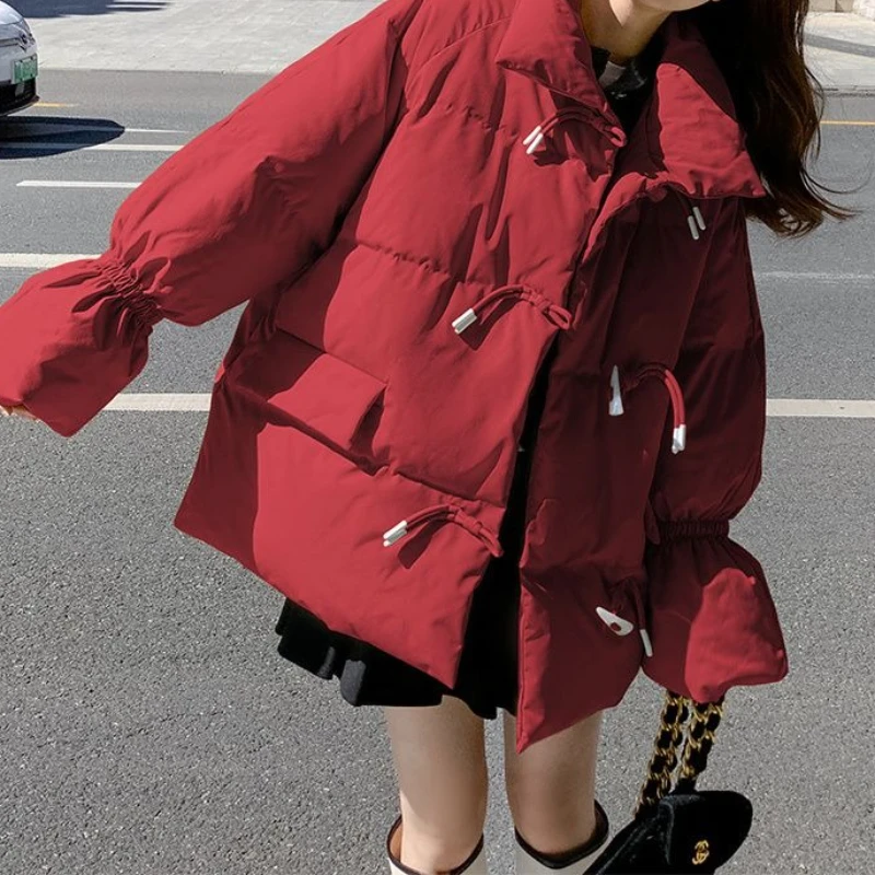 

Women's Winter Cotton Coat, New Small-sized Duffle Toggle Thickened Loose Warm Puffer Jacket Cotton Outerwear