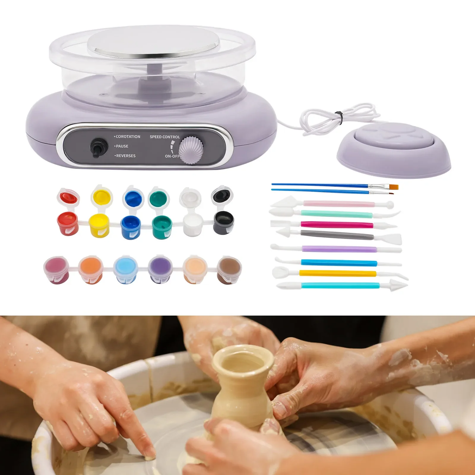 

Mini Pottery Wheel Machine Kit, Electric Adjustable Speed Pottery Machine, Mini Clay Making Pottery Machine 24W AC 110-240V