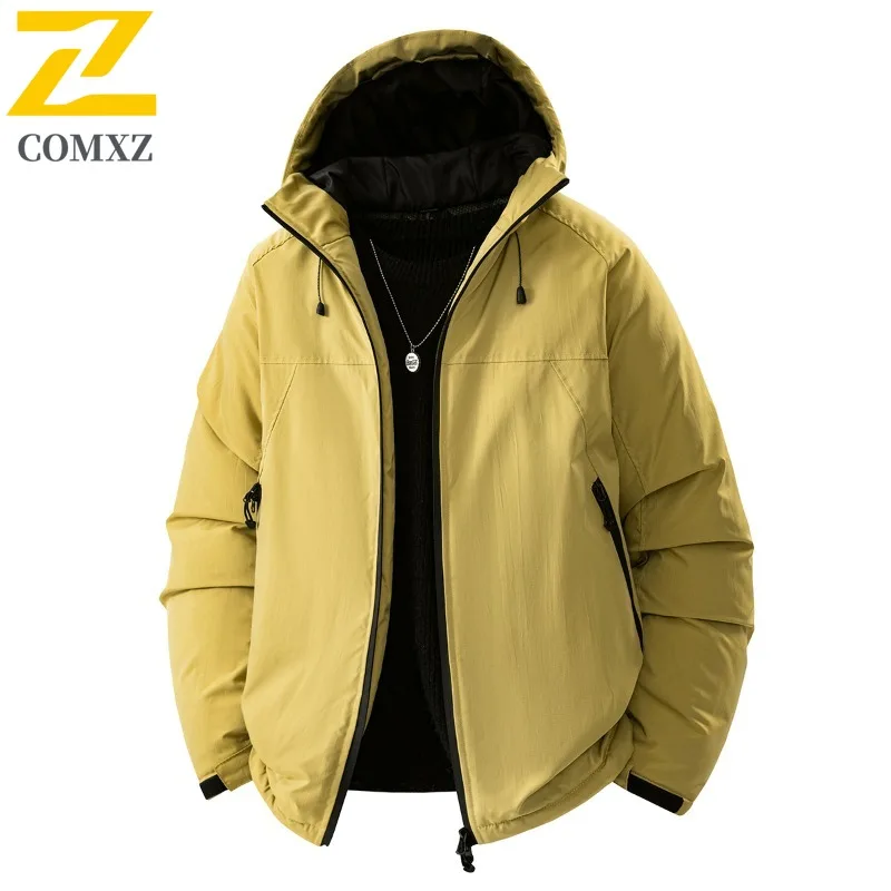 

COMXZ Men Cotton Coat Classic Hooded Outdoor Adventure Windproof Parka Casual Daily Style Lightweight Autumn Winter Garment