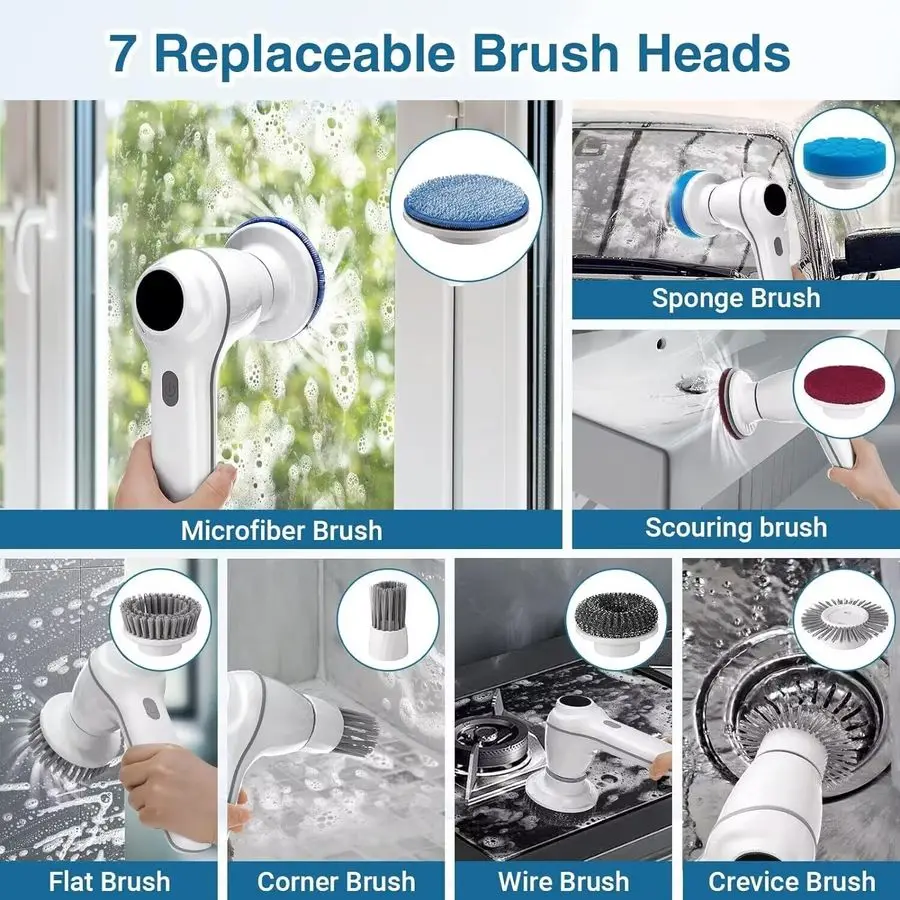 Электрический вращающийся скруббер, Беспроводная чистящая щетка, Домашний скруббер для чистки ванной комнаты и кухни, Чистящая щетка с