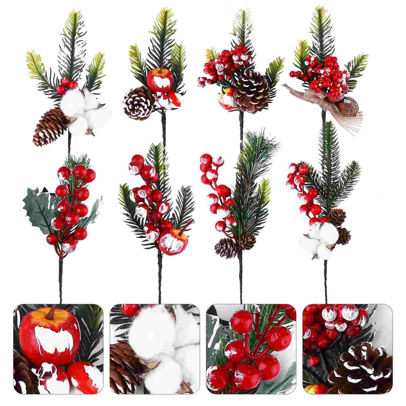 

8 Pcs Christmas Berry Sprigs Decor Wedding Flower Fake Plant Home Decoration Artificial Red Plastic Branches Berries