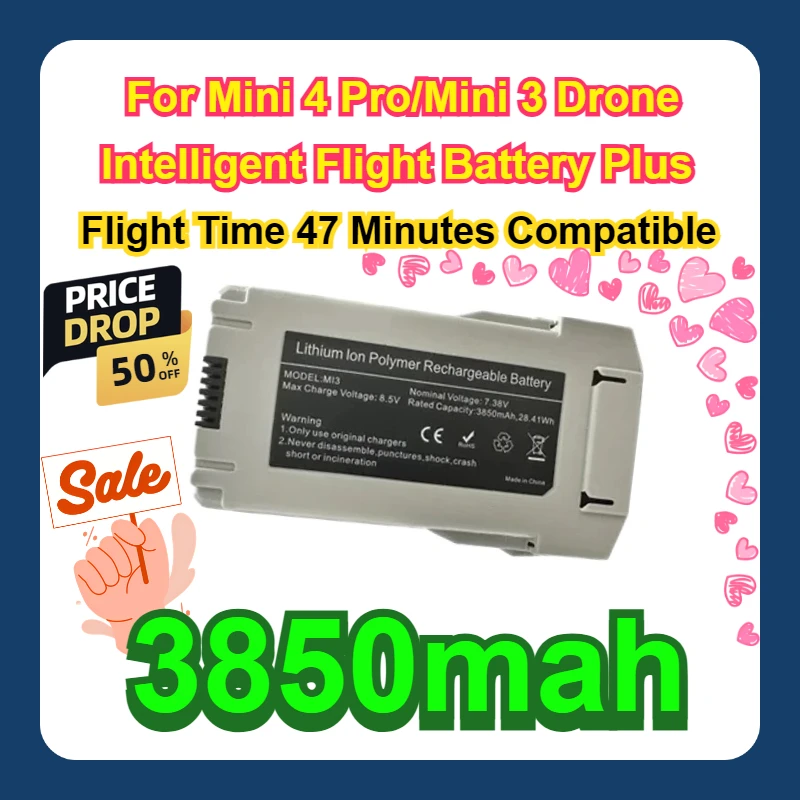 

Capacity 3850mah Flight Time 47 Minutes Compatible For Mini 4 Pro/Mini 3 Drone Intelligent Flight Battery Plus