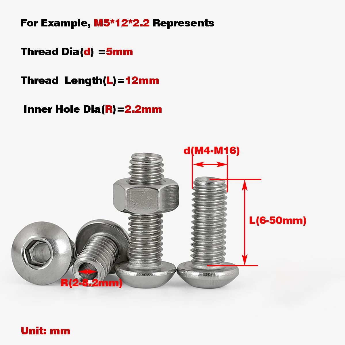 

304 Stainless Steel Pan Head Hexagonal Hollow Screw/Mask Machine Bolt M6M8M10M12